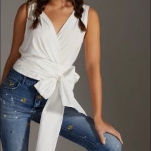 NWT Anthro XL White V-Neck Wrap Bow Top